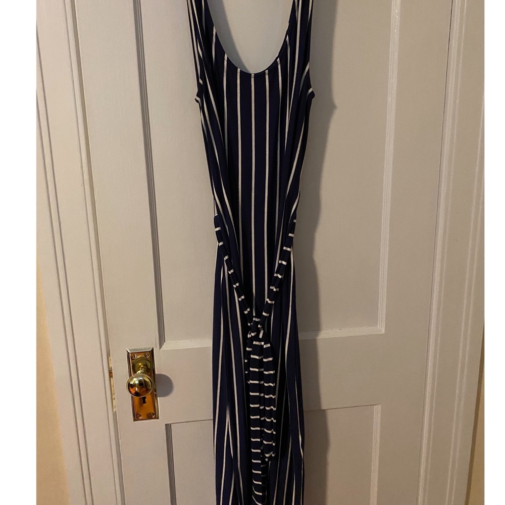 Navy blue with white stripes midi dress
